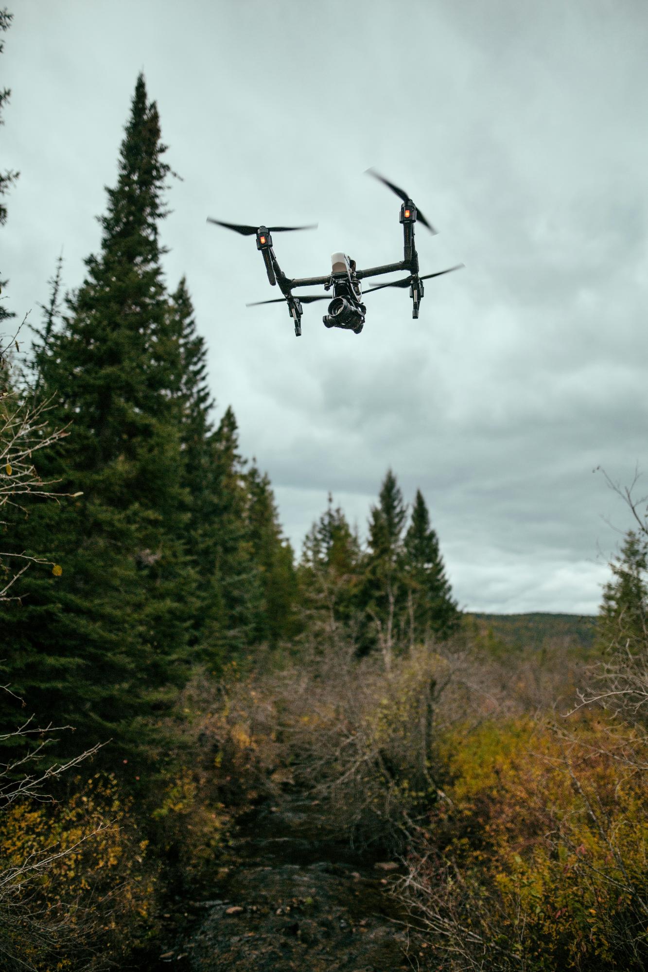 Futuristic drone technology scanning a site