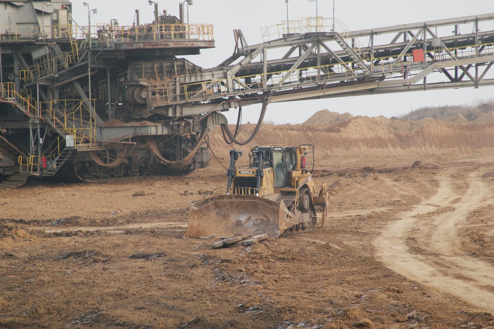 Drone flying over a mining site